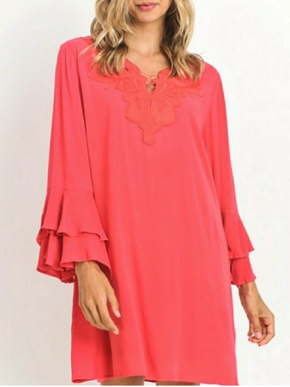 Boho Embroidered Bell Cuff Tunic Dress